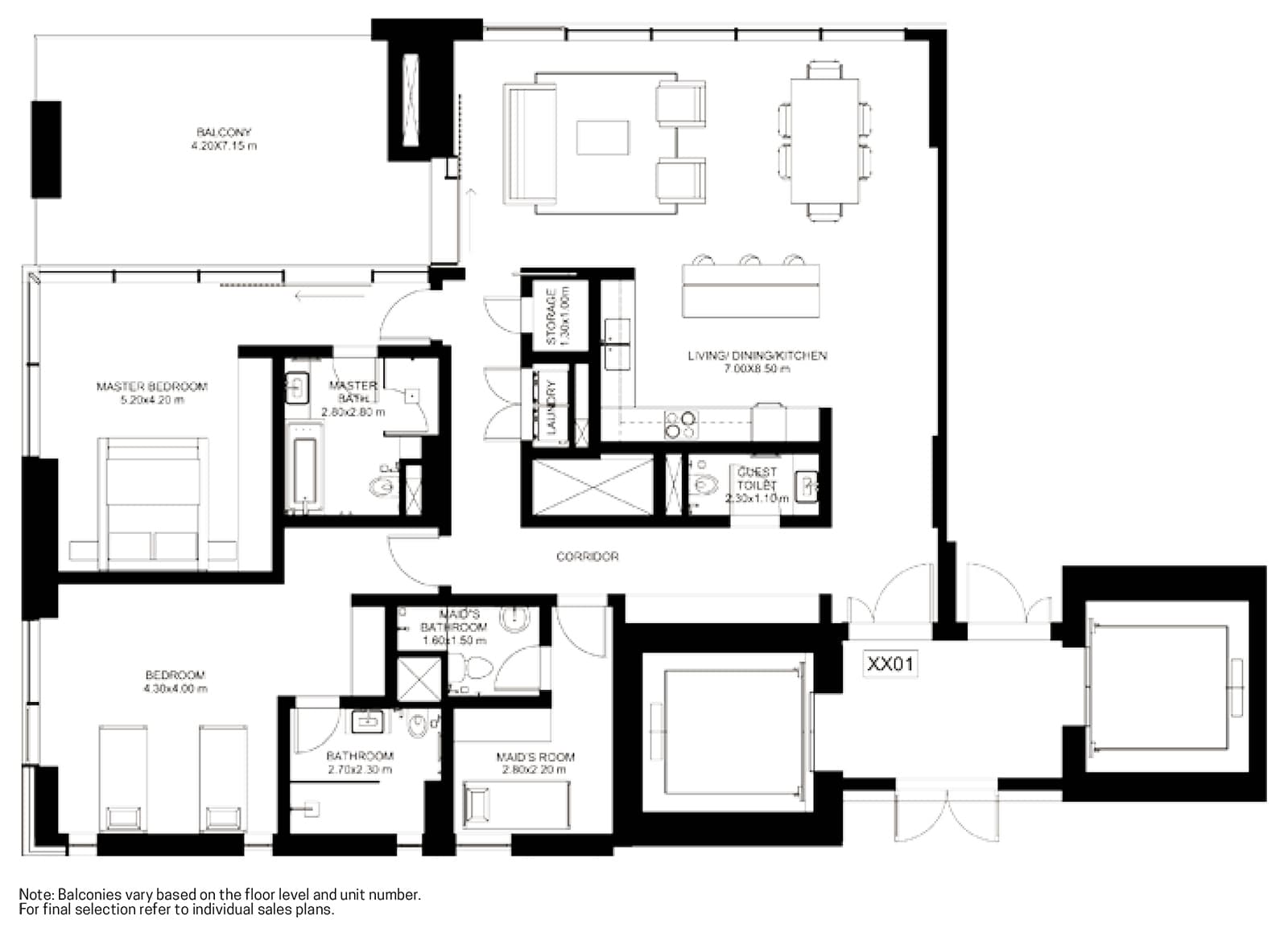 One JBR 2br+ Corner + Maid floor plan