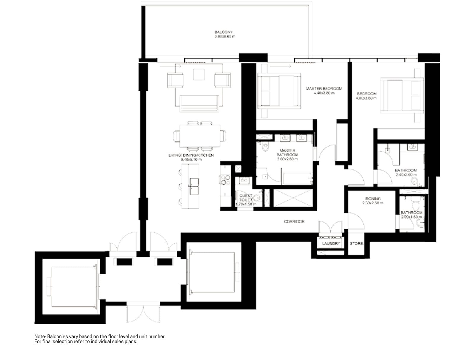 One JBR 2br Middle floor plan