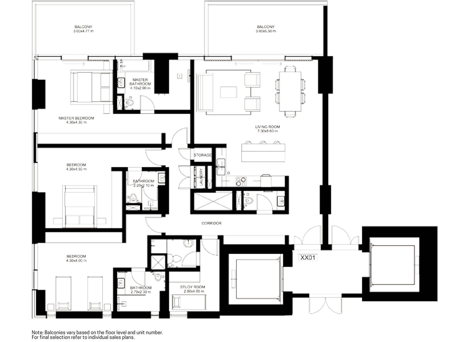 One JBR 3 br Corner+maid floor plan