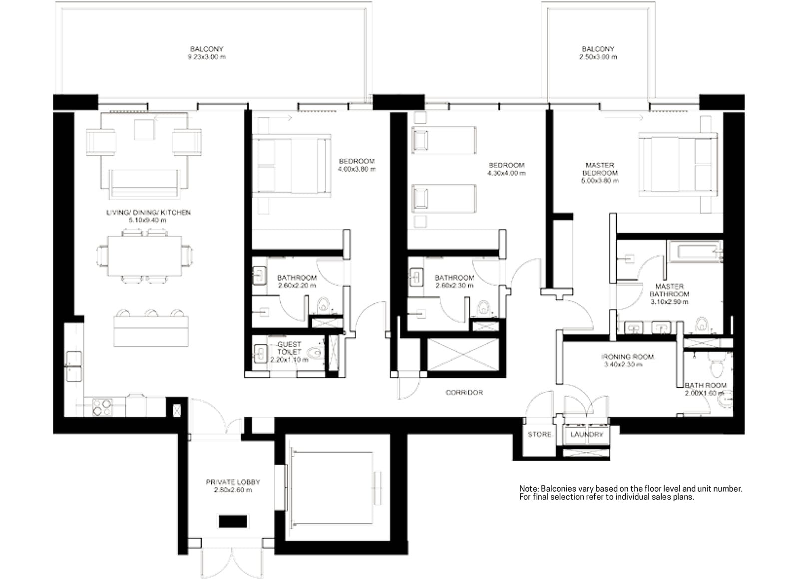 One JBR 3 br floor plan