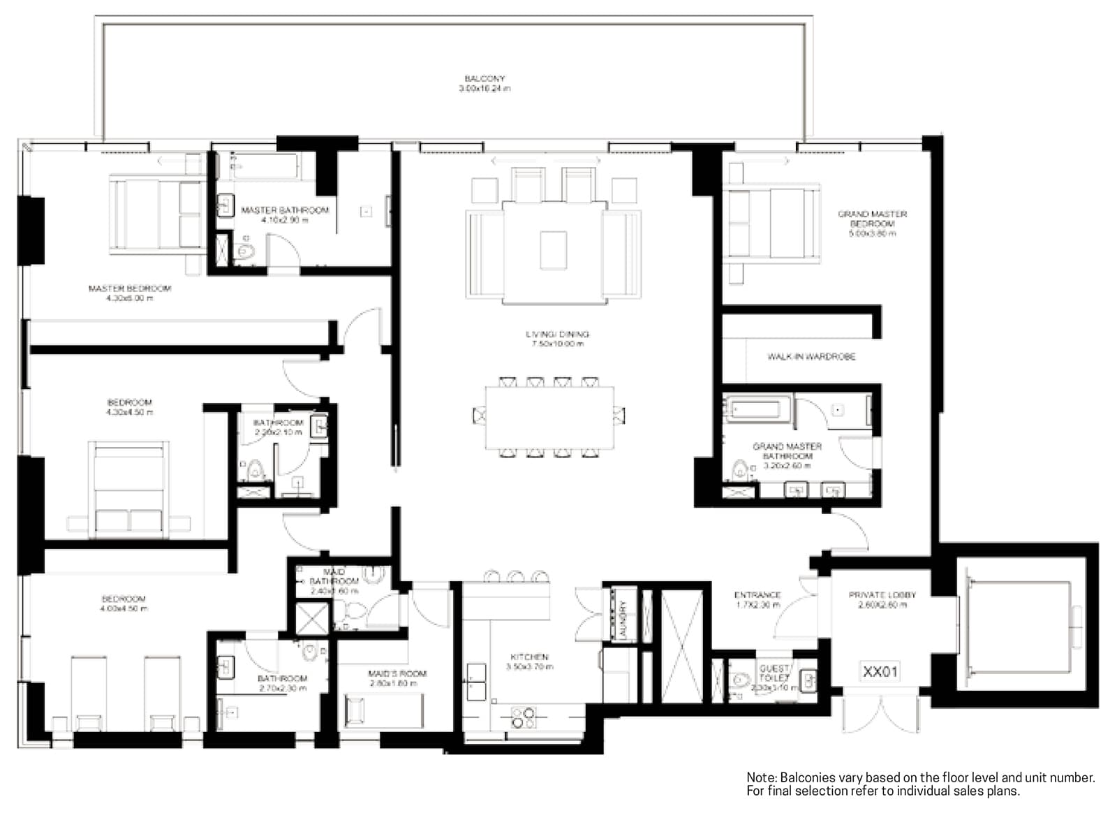 One JBR 4 br Corner + Maid floor plan