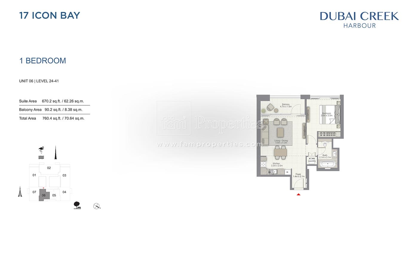 17 Icon Bay 1 Bedroom floor plan