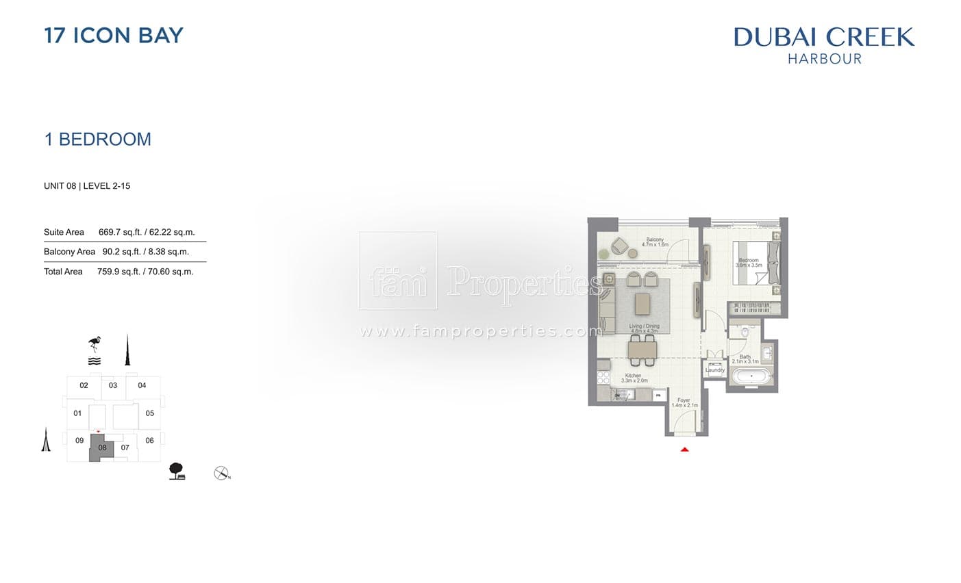 17 Icon Bay 1 Bedroom floor plan