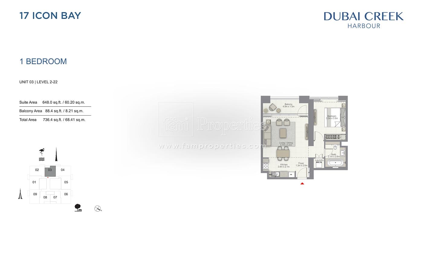 17 Icon Bay 1 Bedroom floor plan