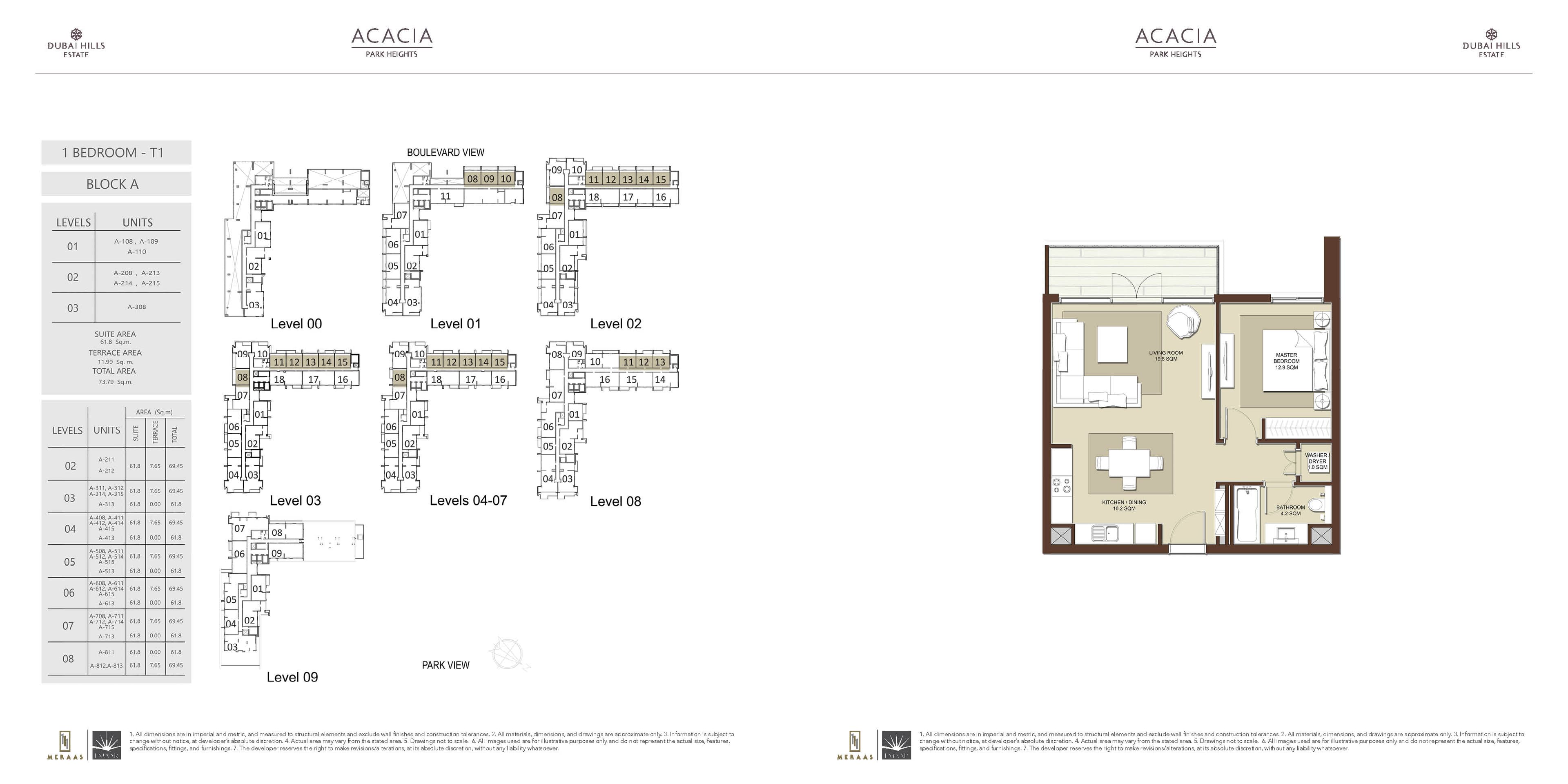 Acacia at Park Heights 1 BD T1 floor plan