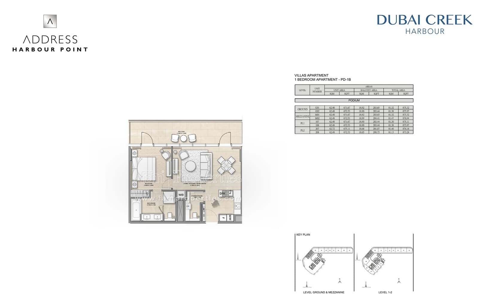 Address Harbour Point 1 Bedroom PD 1B floor plan