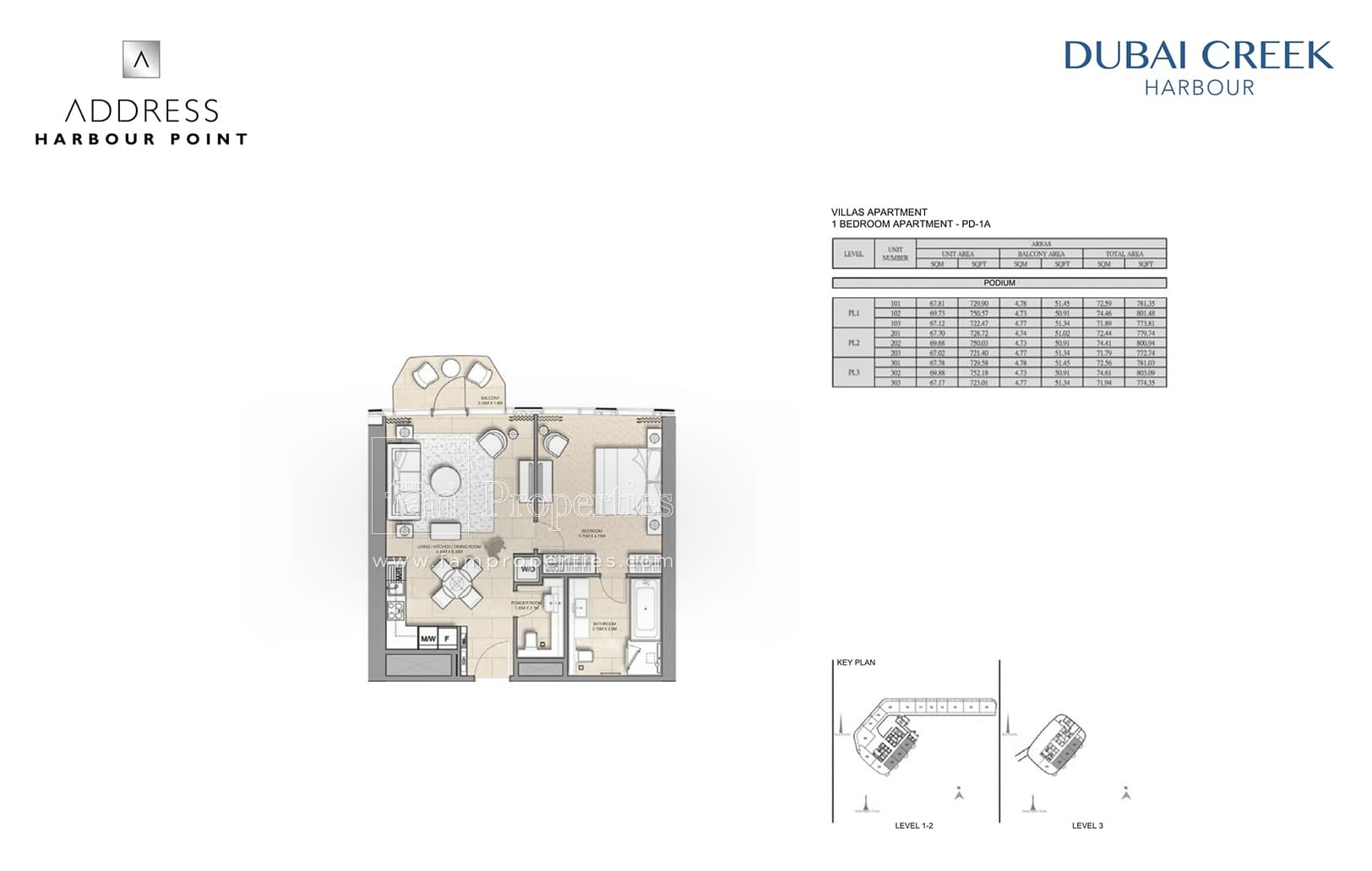 Address Harbour Point 1 Bedroom Apartment PD-1A floor plan