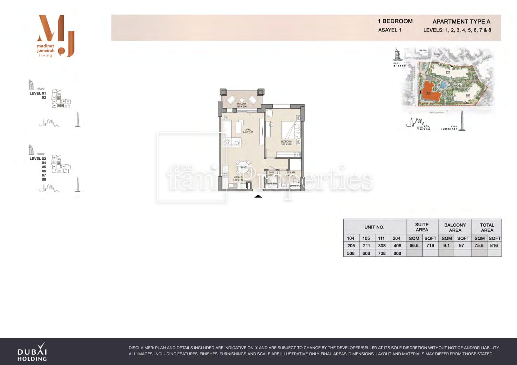 Madinat Jumeirah Living (MJL) 1 Bedroom floor plan