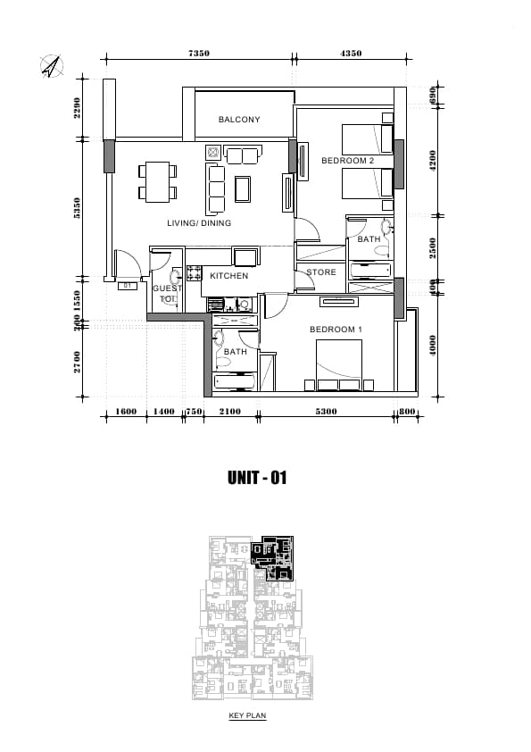 Avanti Tower 2 Bedroom floor plan