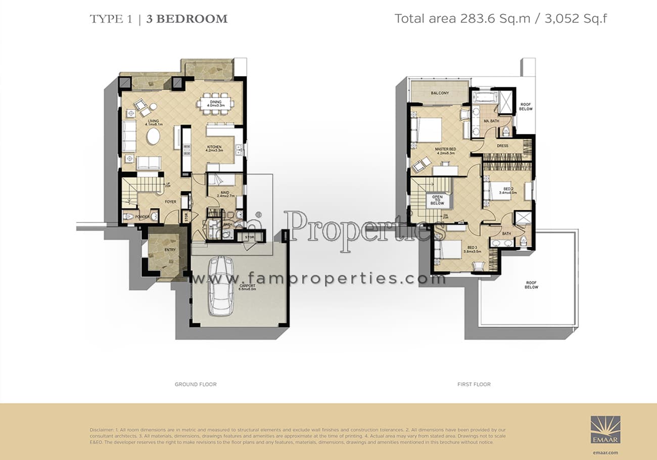 Arabian Ranches 2 Type 1 | 3 Bedroom floor plan