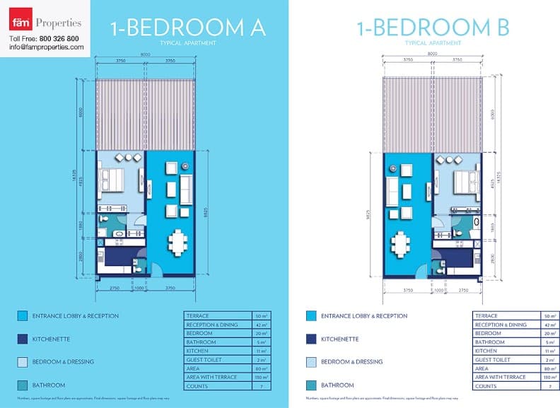 Azure Residences 1BD A and B floor plan