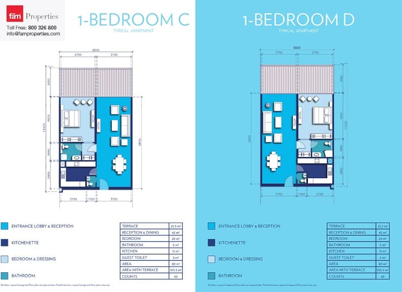 Azure Residences 1BD C and D floor plan