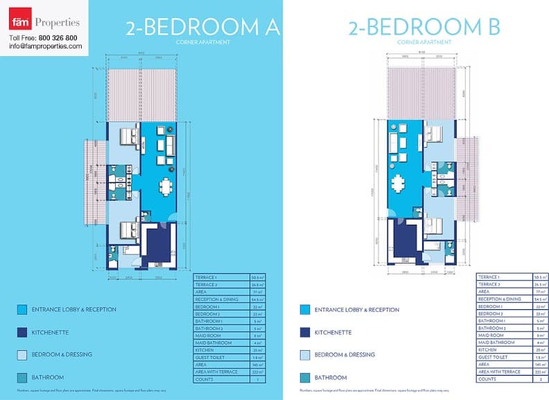 Azure Residences 2BD A and B floor plan