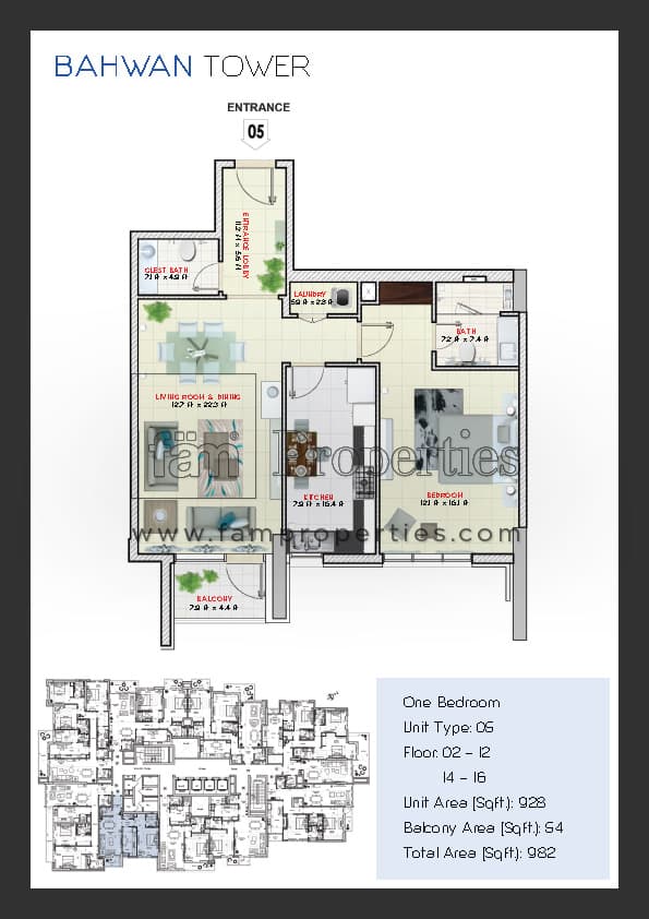 Bahwan Tower 1 Bedroom floor plan