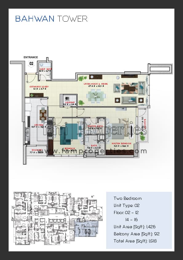 Bahwan Tower 2 Bedroom floor plan