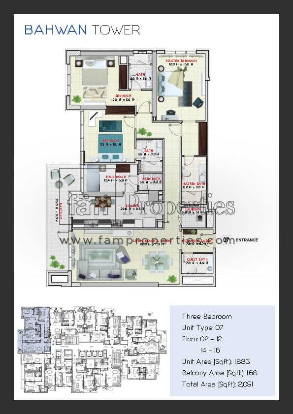 Bahwan Tower 3 Bedroom floor plan