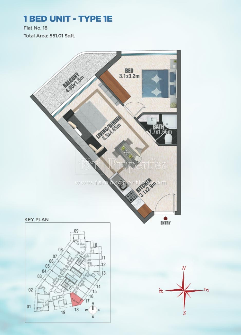Bayz Tower 1 Bedroom floor plan