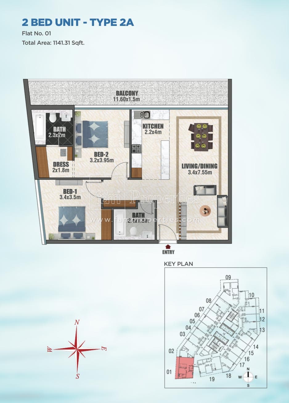 Bayz Tower 2 Bedroom floor plan