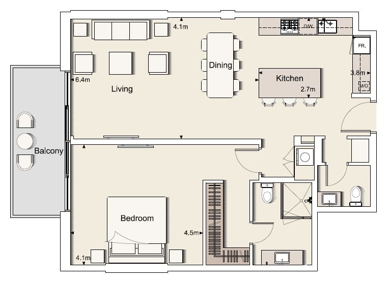 Belgravia One Bedroom Type 1-B floor plan