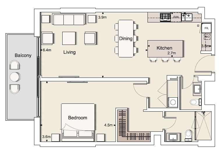 Belgravia One Bedroom Type 1-D floor plan