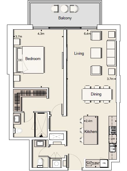 Belgravia One Bedroom Type 1-E floor plan