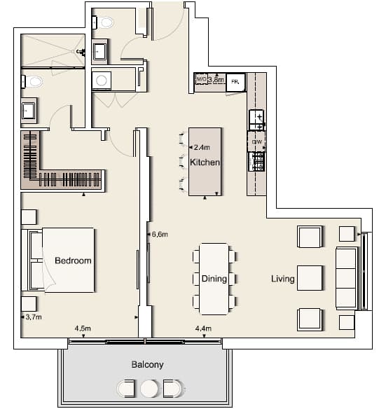 Belgravia One Bedroom Type 2 floor plan