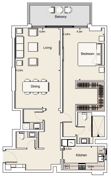 Belgravia One Bedroom Type 3 floor plan