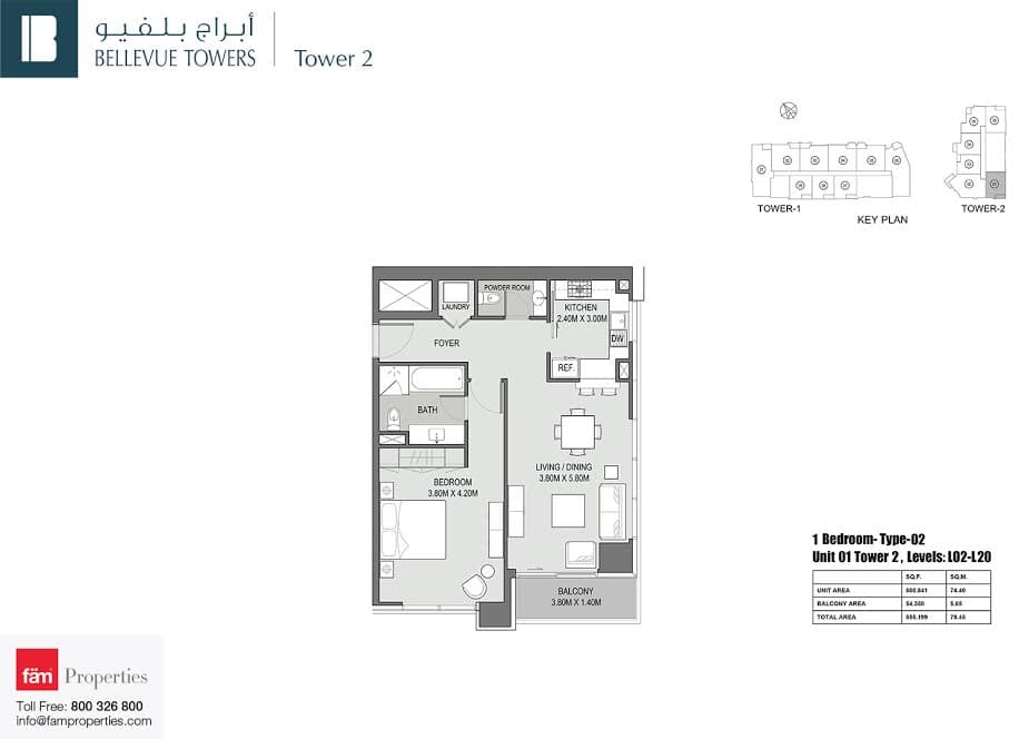 Bellevue Towers 1 BD Type 02 floor plan