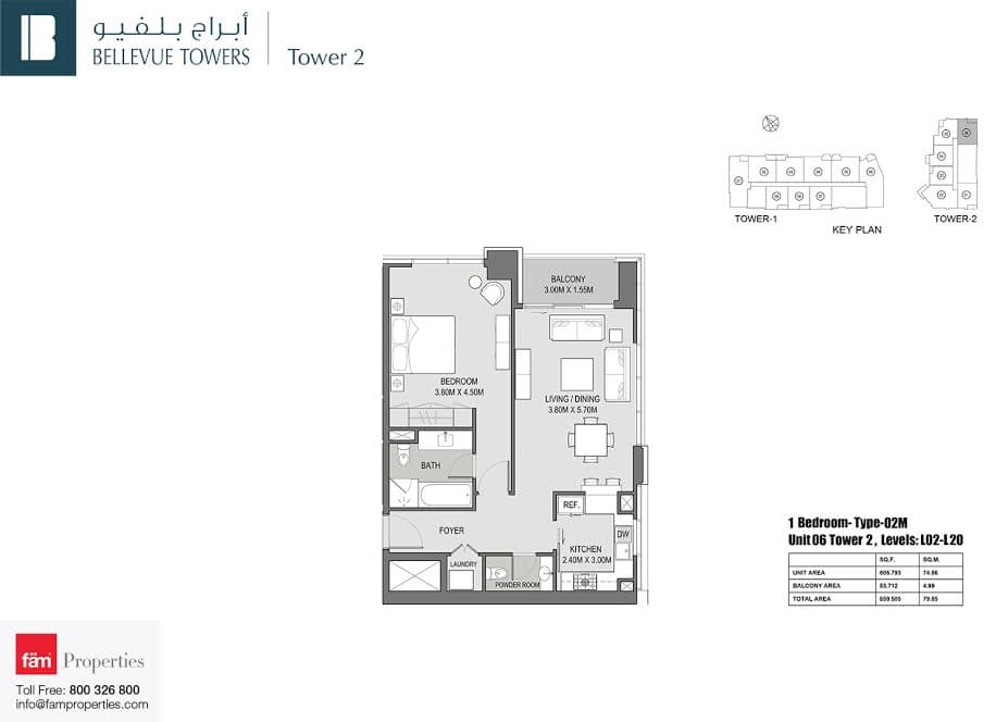 Bellevue Towers 1 BD Type 02M floor plan