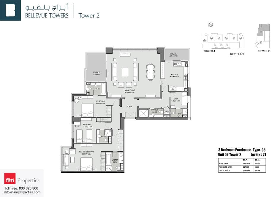 Bellevue Towers 3 BD Penthouse Type 05 floor plan