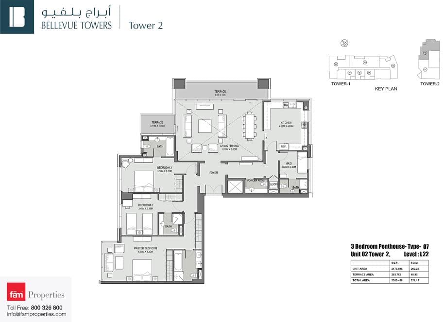 Bellevue Towers 3 BD Penthouse Type 07 floor plan