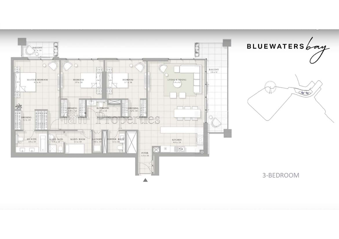 Bluewaters Bay 3 Bedroom floor plan