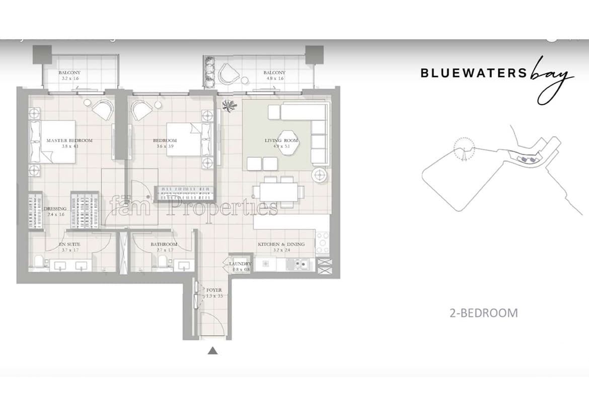 Bluewaters Bay 2 Bedroom floor plan