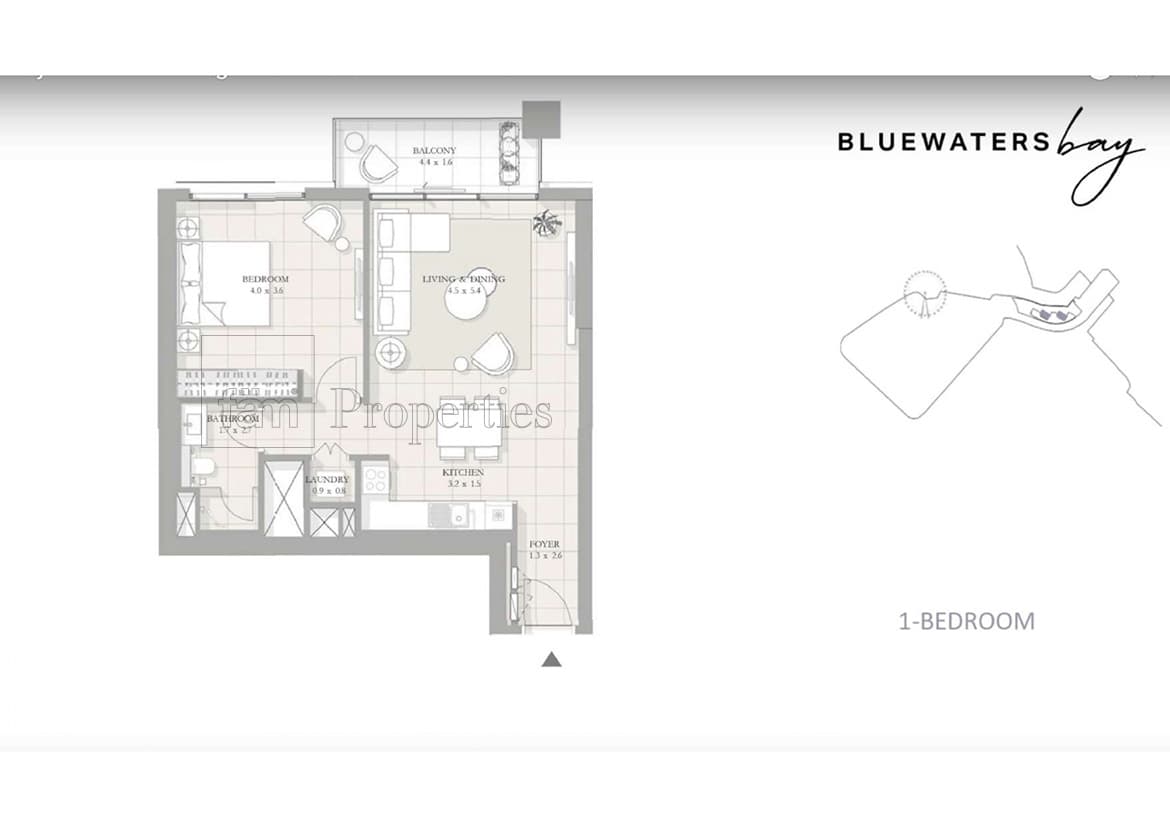 Bluewaters Bay 1 Bedroom floor plan