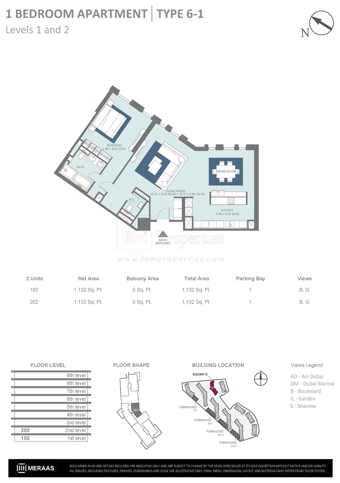 Bluewaters Residences 1 Bedroom floor plan