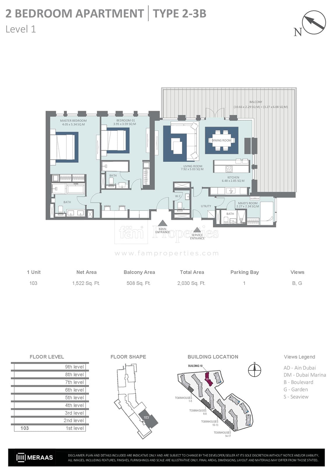 Bluewaters Residences 2 Bedroom floor plan