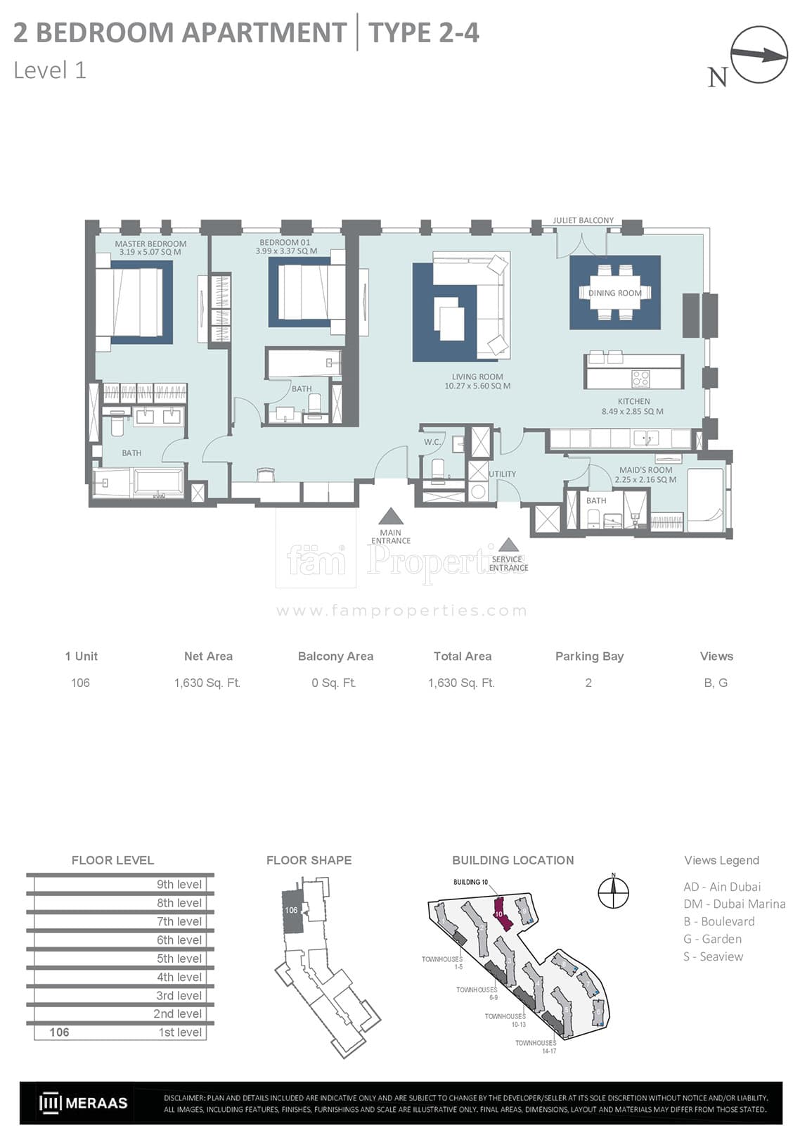 Bluewaters Residences 2 Bedroom floor plan