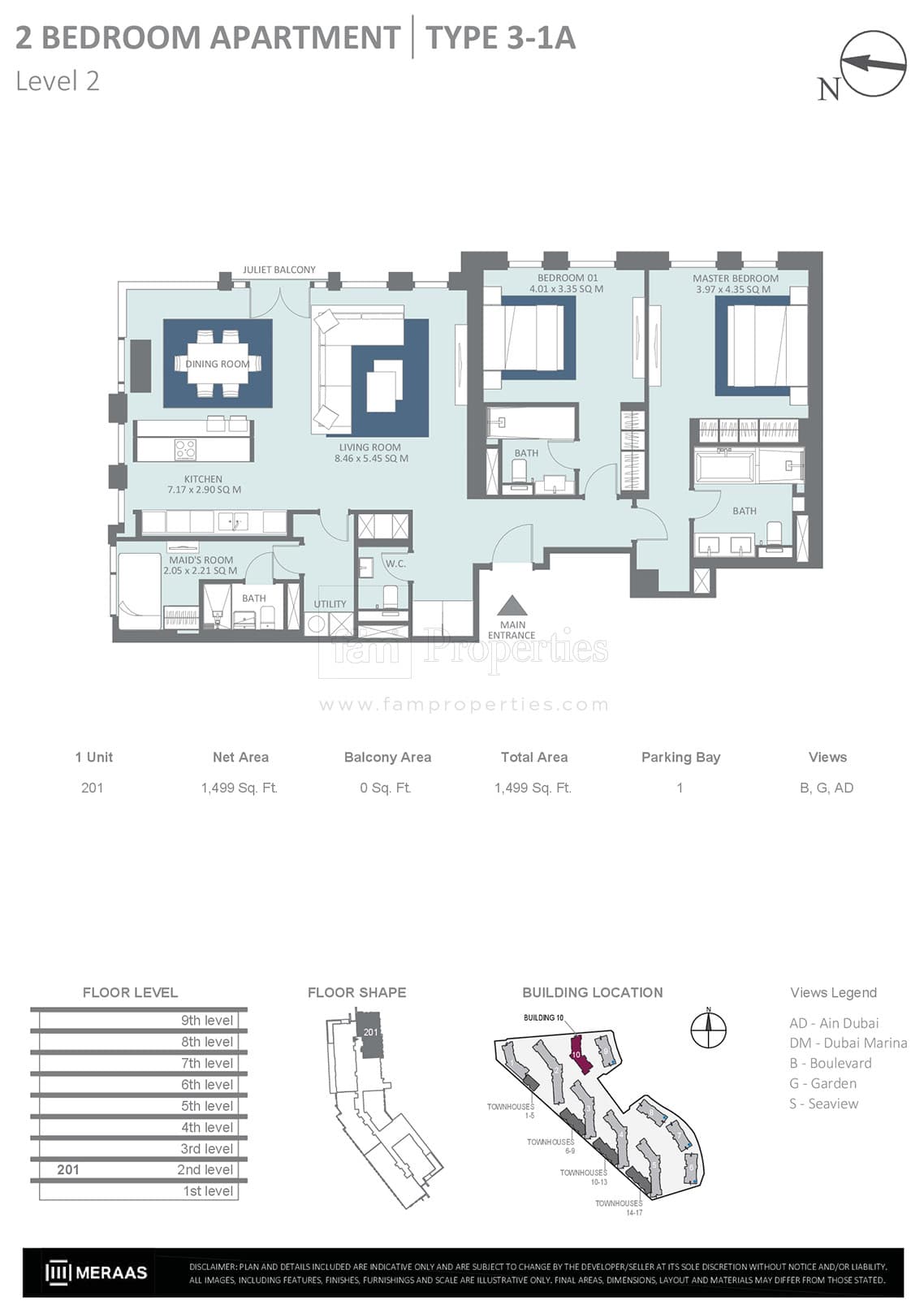 Bluewaters Residences 2 Bedroom floor plan