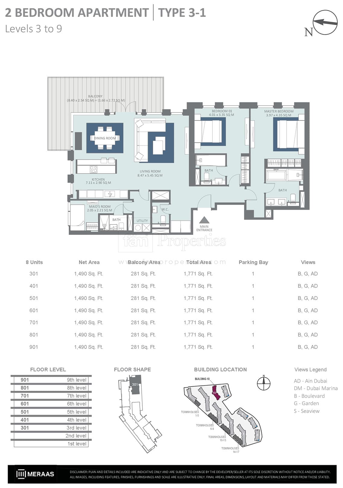 Bluewaters Residences 2 Bedroom floor plan