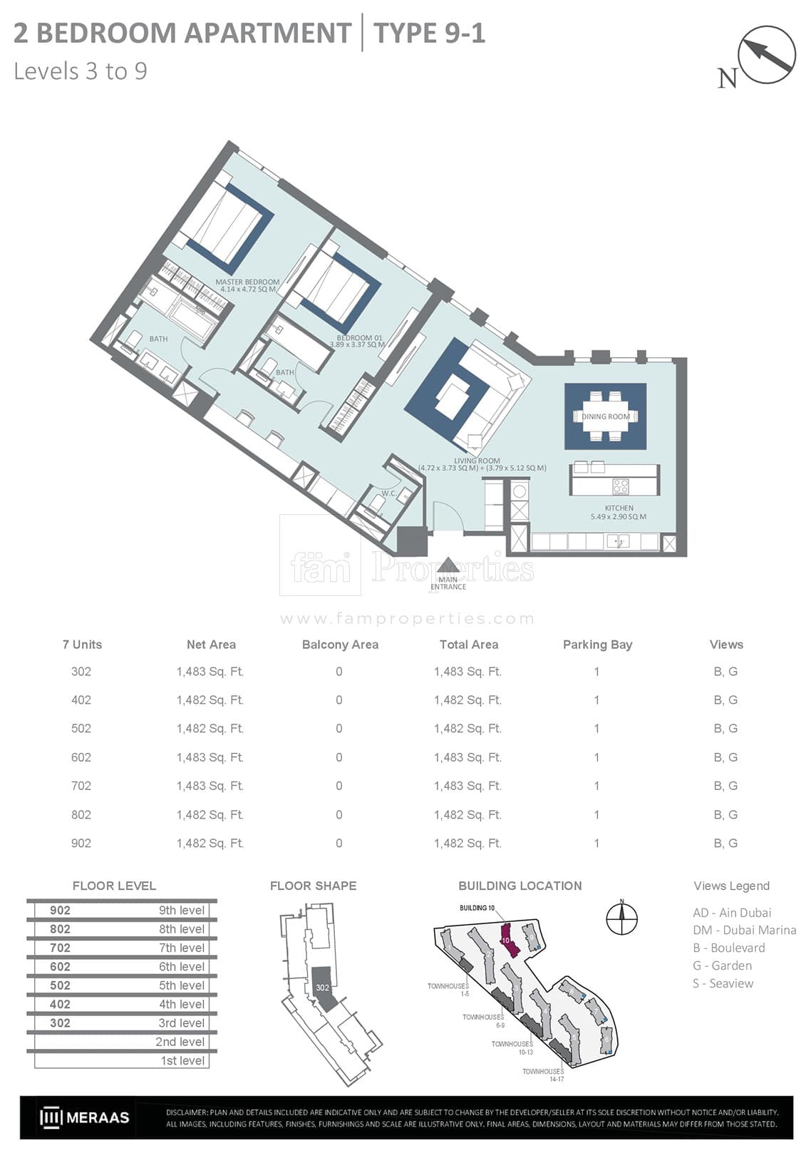 Bluewaters Residences 2 Bedroom floor plan