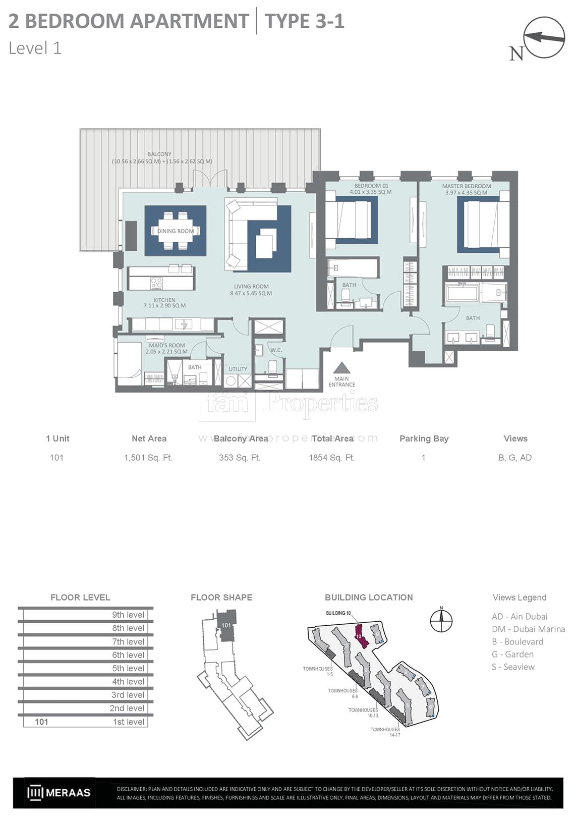 Bluewaters Residences 2 Bedroom floor plan