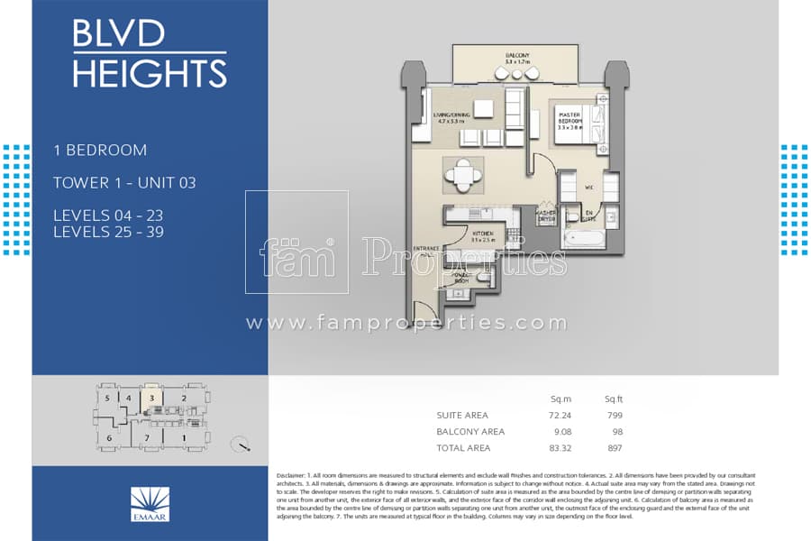 BLVD Heights 1 Bedroom floor plan