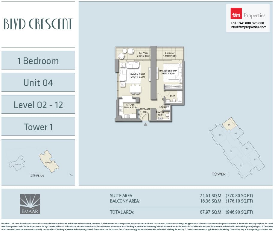 BLVD Crescent 1 BD - Unit 04 - Level 02-12 floor plan