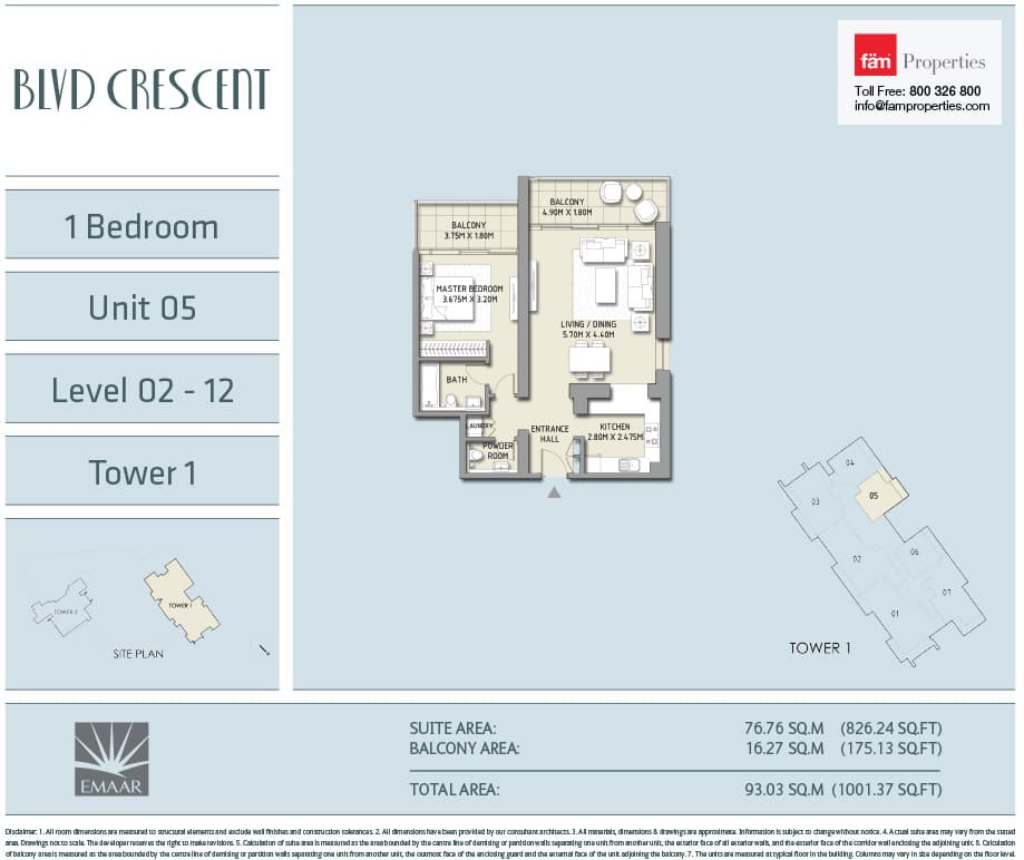 BLVD Crescent 1 BD - Unit 05 - Level 02-12 floor plan