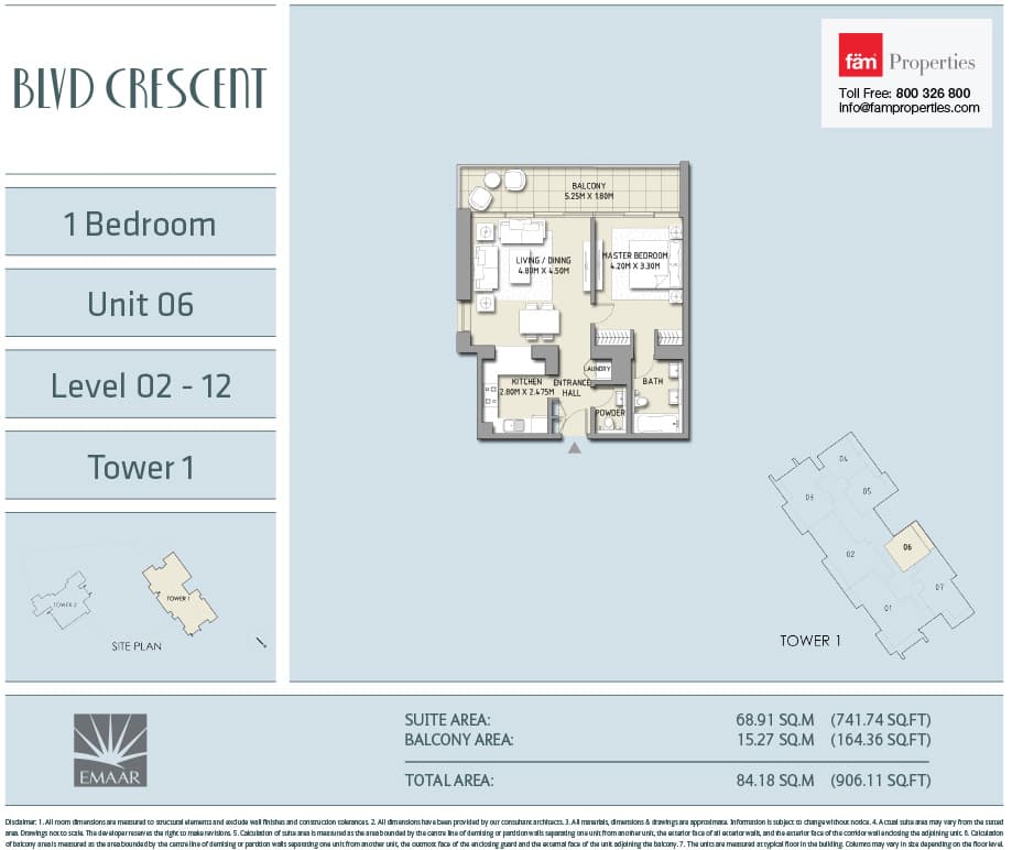 BLVD Crescent 1 BD - Unit 06 - Level 02-12 floor plan