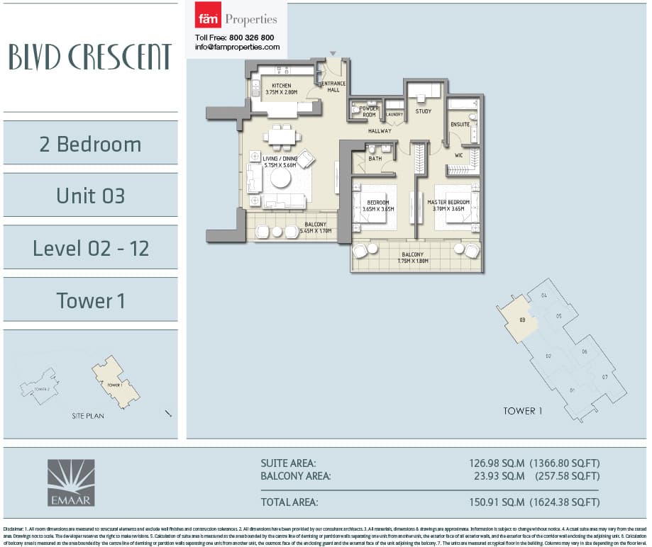 BLVD Crescent 2 BD - Unit 03 - Level 02-12 floor plan