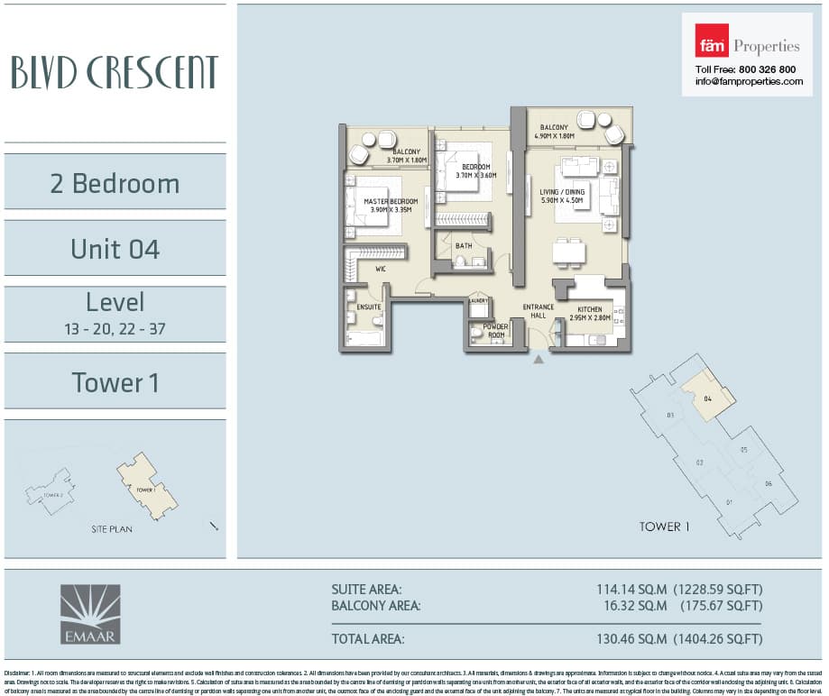 BLVD Crescent 2 BD - Unit 04 - Level 13-20, 22-37 floor plan
