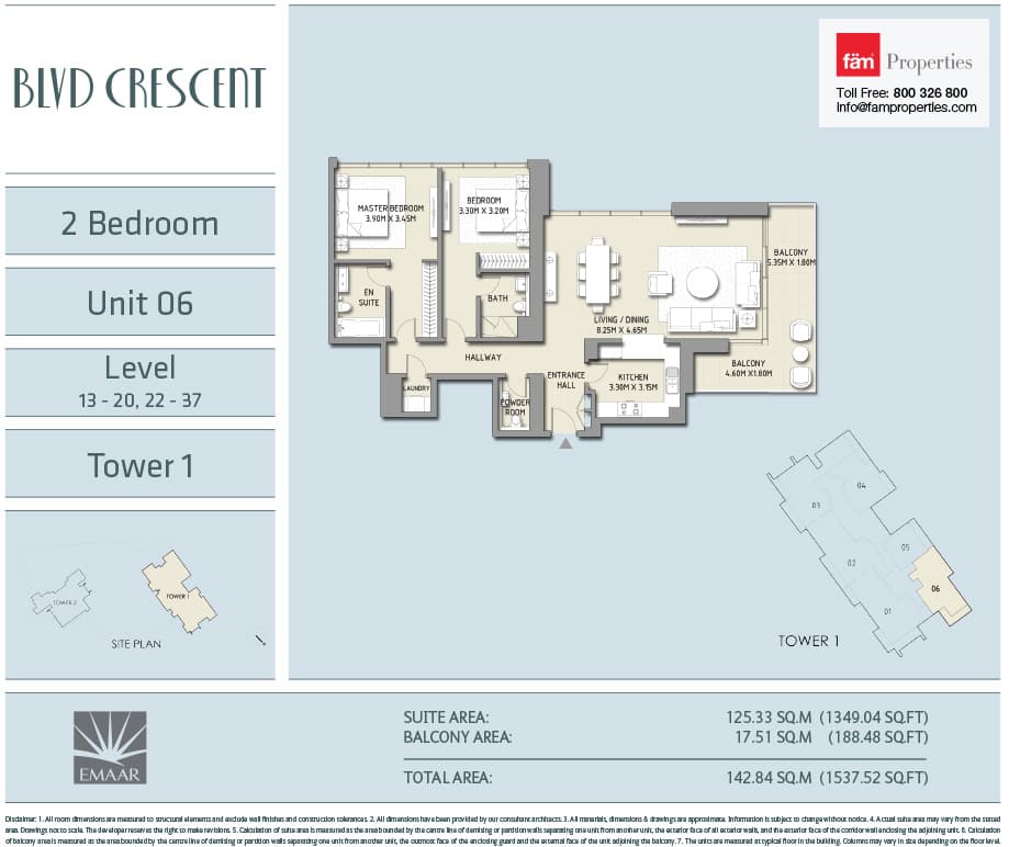 BLVD Crescent 2 BD - Unit 06 - Level 13-20, 22-37 floor plan