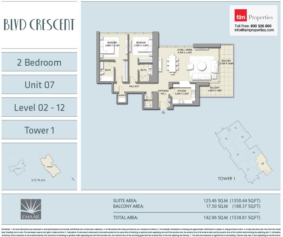 BLVD Crescent 2 BD - Unit 07 - Level 02-12 floor plan