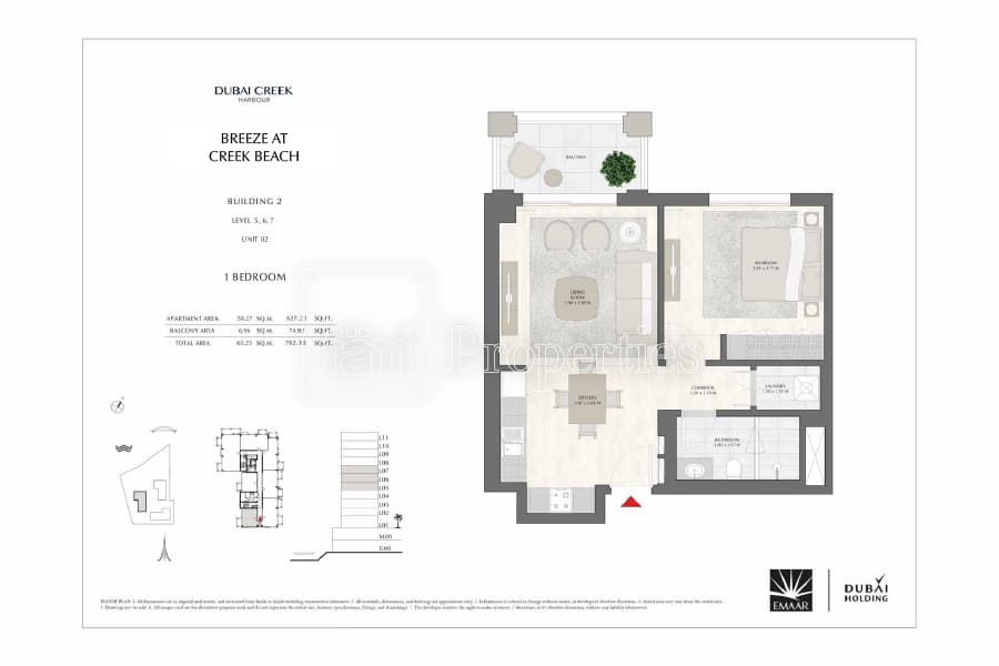 Dubai Creek Beach 1 Bedroom floor plan
